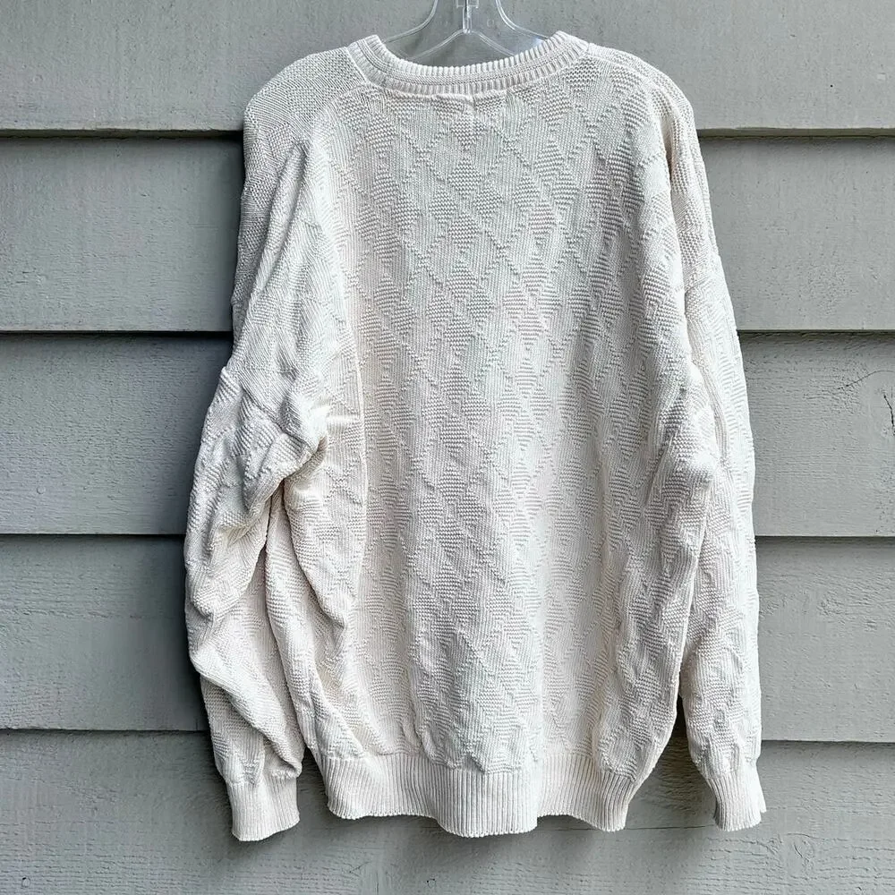 Vintage Knightsbridges Cream Crewneck Golf Sweater Cotton Made in USA Size XL